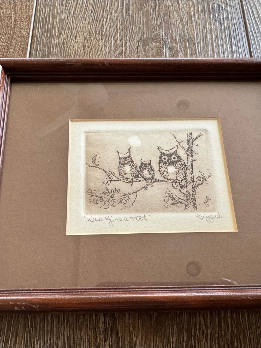 Ed Gifford Etching Owl ‘Who Gives A Hoot’ signed framed artwork